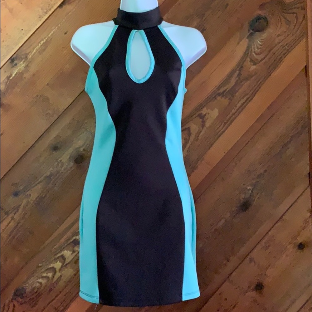 Eien Black and Teal Bodycon Razor Back Party Dress